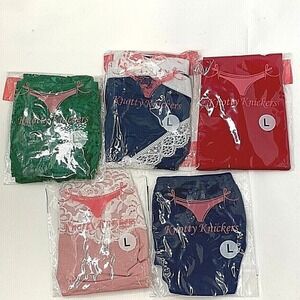 Knotty Knickers Set 5 Panties Large Green Blue Red Tan Mixed (2217)